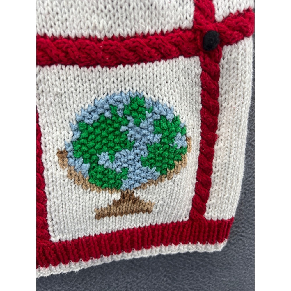 Vintage The Eagle's Eye Hand Knit Teacher School Cardigan Sweater Cream Red 1993 - Picture 6 of 16